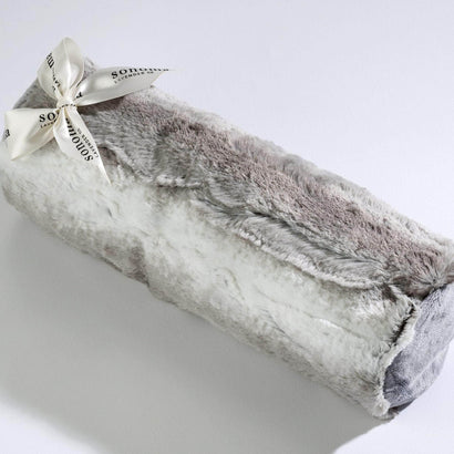 Plush gray and white faux fur bolster roll | lavender spa gift set​​ | Sonoma Lavender