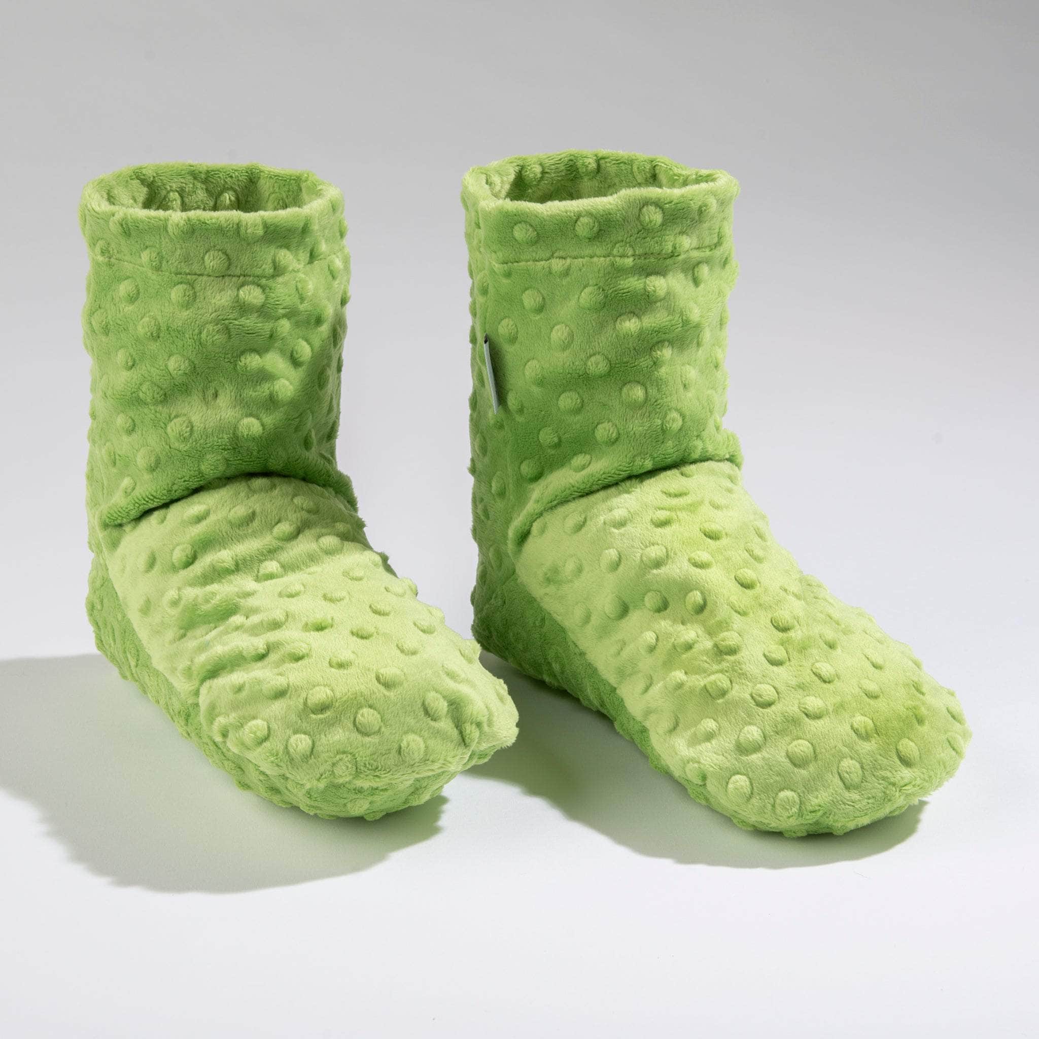 Cozy Eucalyptus Spa Booties in plush Jade Cuddle fabric—soothing warmth, calming aromatherapy, and ultimate relaxation for tired feet.