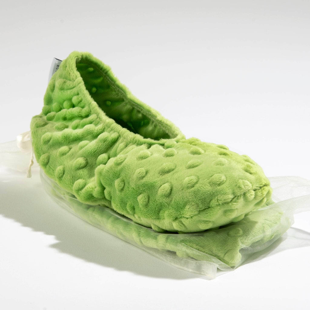 Luxuriously soft eucalyptus Spa Footies in soothing jade cuddle fabric—warm, relax, and rejuvenate tired feet with the calming scent of eucalyptus