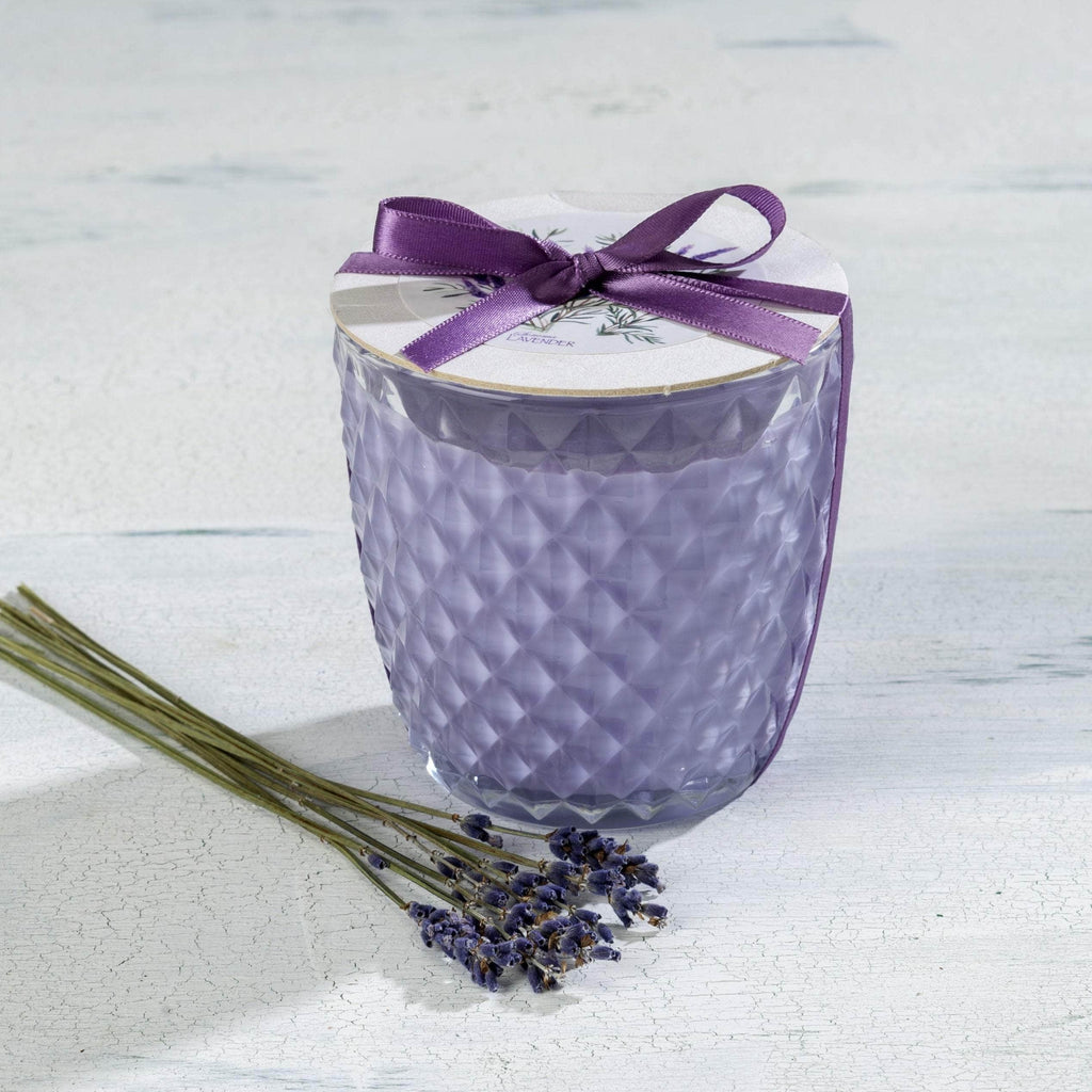 Fragrant Lavender Candle in Round Diamond Glass - Lilac Wax