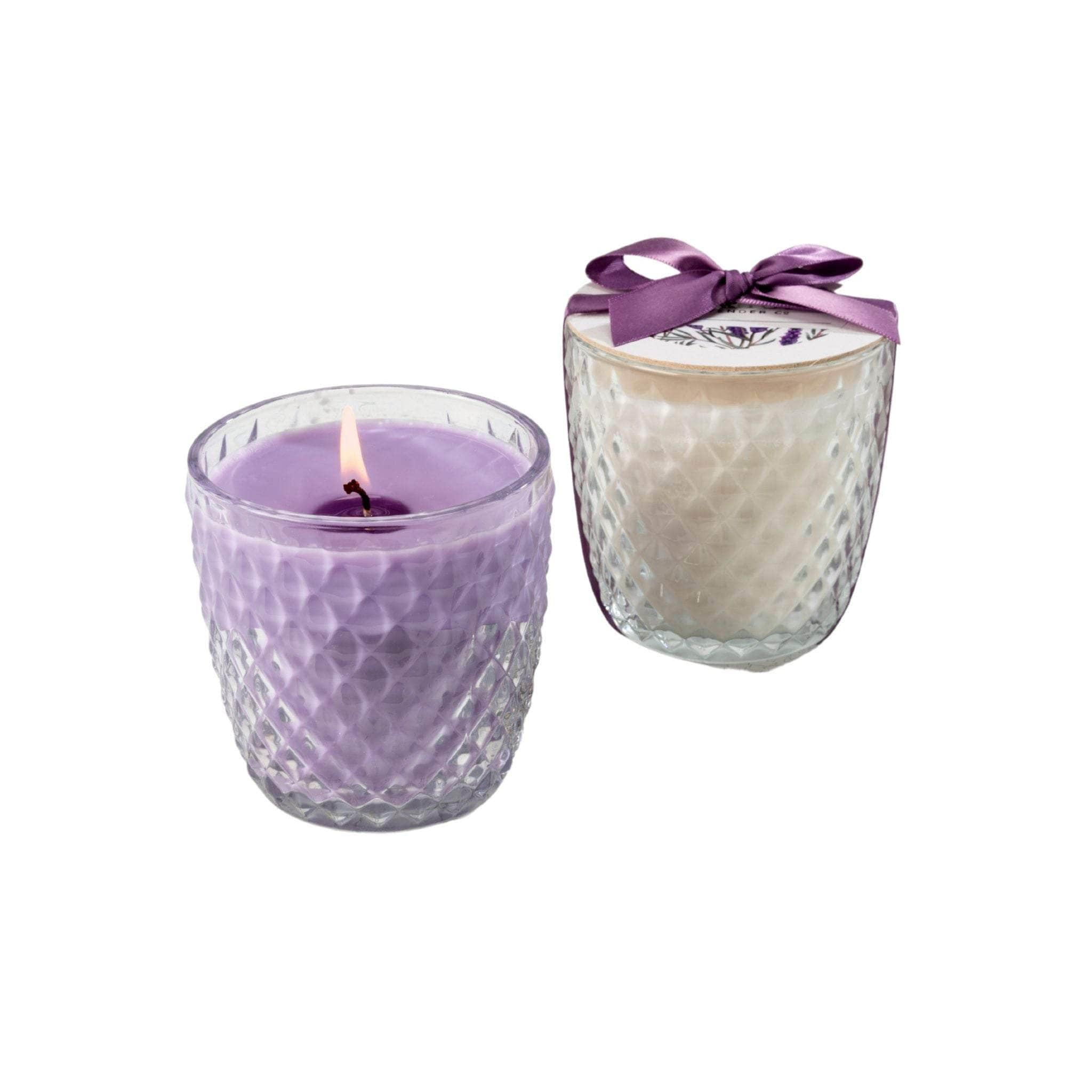 Fragrant Lavender Candle in Round Diamond Glass - Lilac Wax