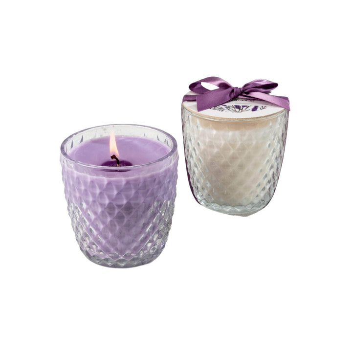 Fragrant Lavender Candle in Round Diamond Glass - Ivory Wax
