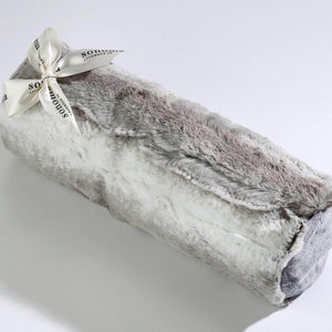 Luxuriously soft Platinum Angora bolster roll infused with calming lavender for soothing comfort and relaxation.