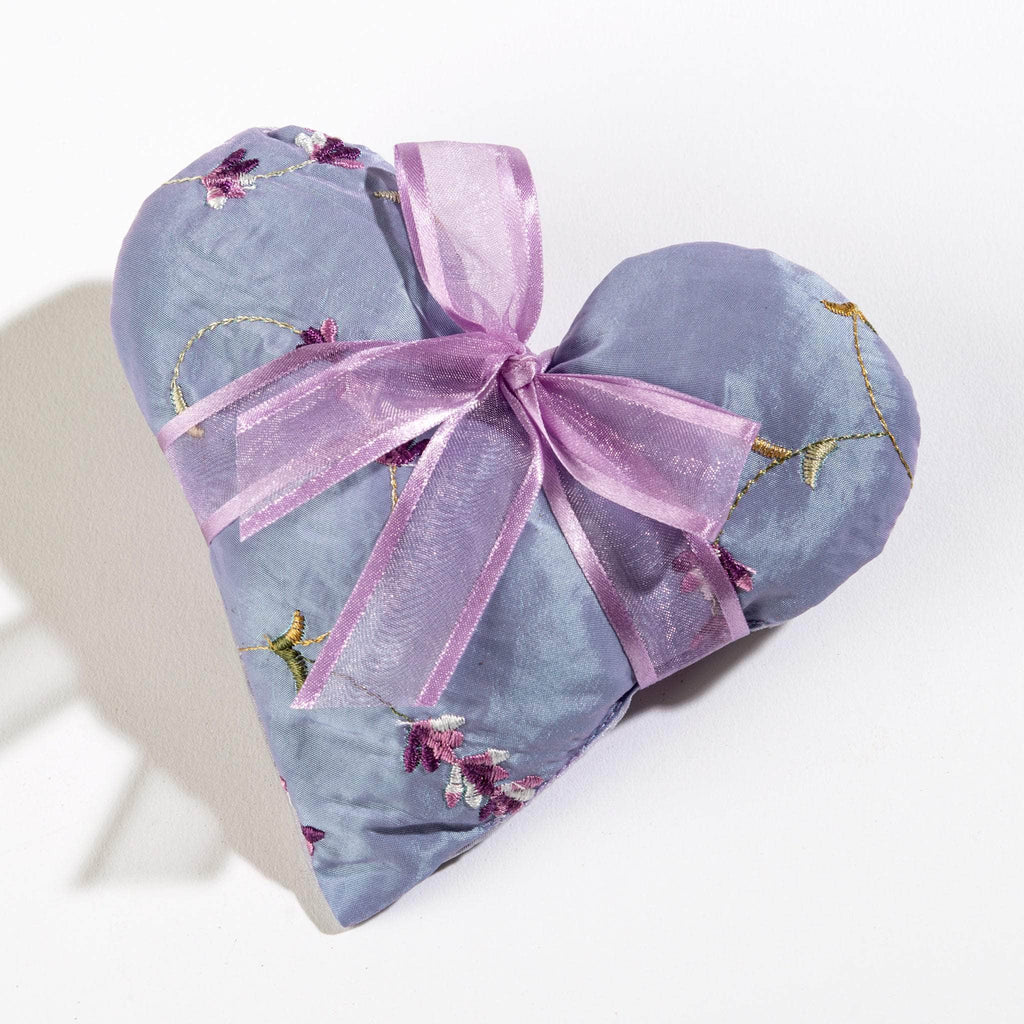 Lavender Heart Sachet in Embroidered Satin Fabric